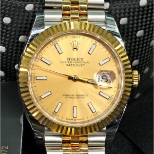 Rolex Date-just Gold Dial Fluted Stick 41mm 126333