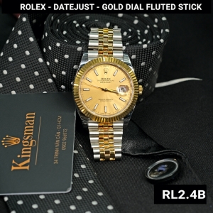 Rolex Date-just Gold Dial Fluted Stick 41mm 126333